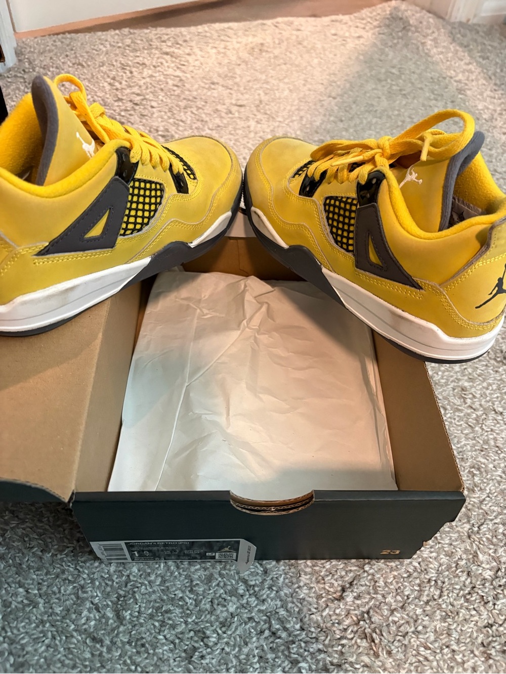 Jordan Kids Yellow and Gray Retro 4 Sneakers